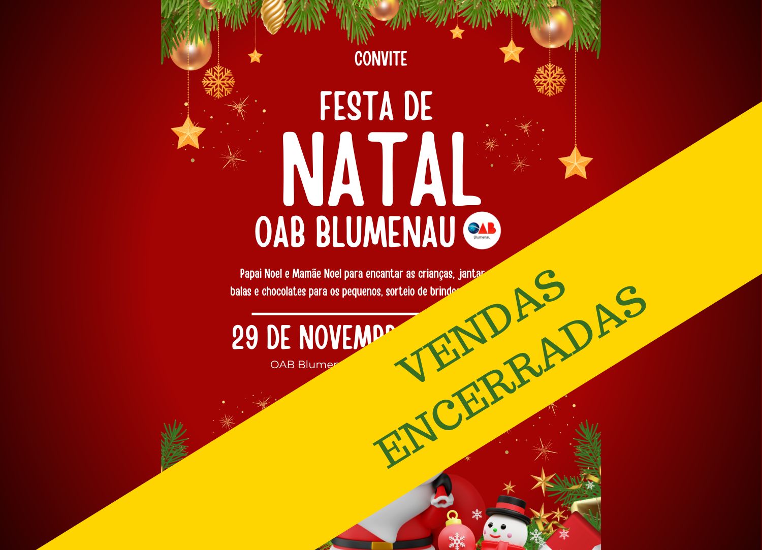 Festa de Natal da OAB Blumenau: encerrada a venda de tíquetes