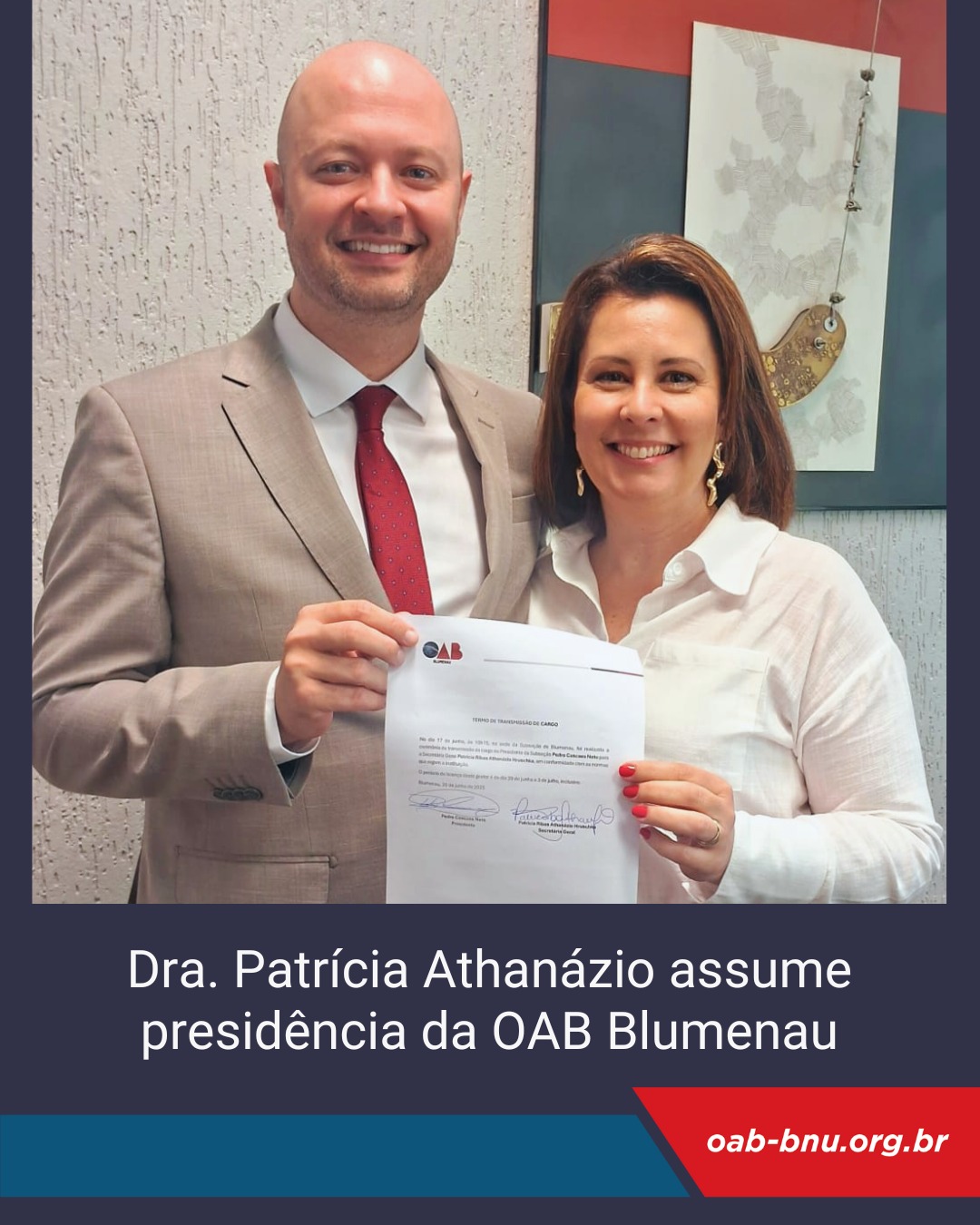 Dra. Patrícia Athanázio, que assume a presidência da OAB Blumenau de forma interina Dra. Patrícia Athanázio, que assume a presidência da OAB Blumenau de forma interina