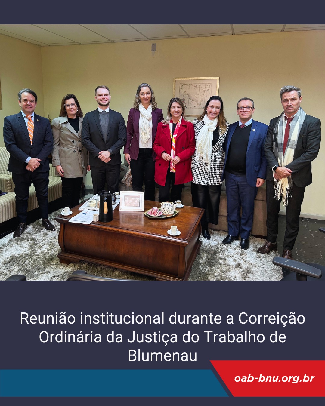 OAB Blumenau participa de reunião com Corregedoria da Justiça do Trabalho durante correição ordinária.