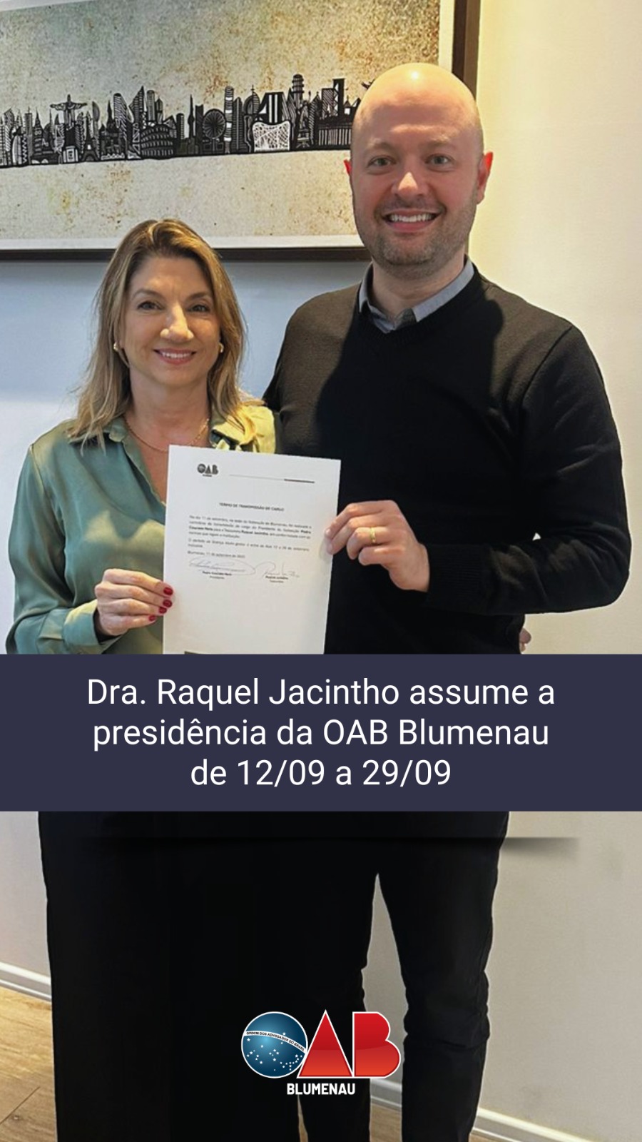 Dra. Raquel Jacintho assume interinamente a presidência da OAB Blumenau Dra. Raquel Jacintho assume interinamente a presidência da OAB Blumenau